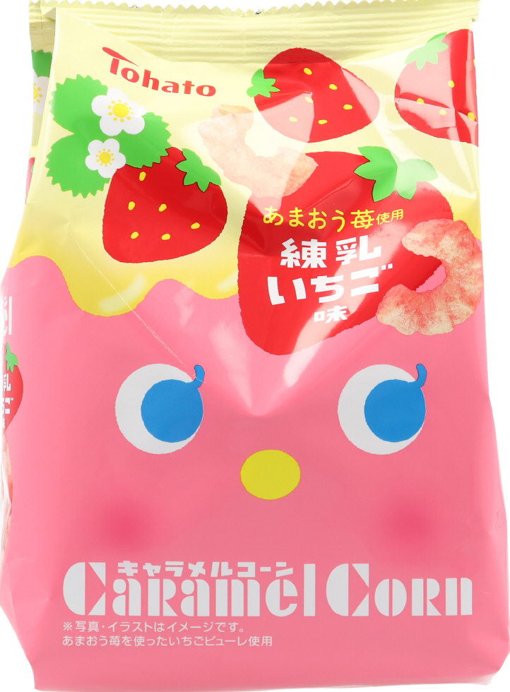 東ハト　キャラメルコーン練乳いちご味